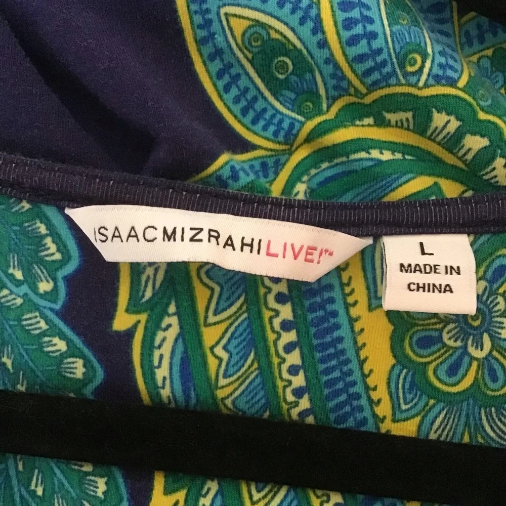 Isaac Mizrahi Live! Blue Green Yellow Paisley Short Sleeve Dress, Size L - Picture 8 of 10